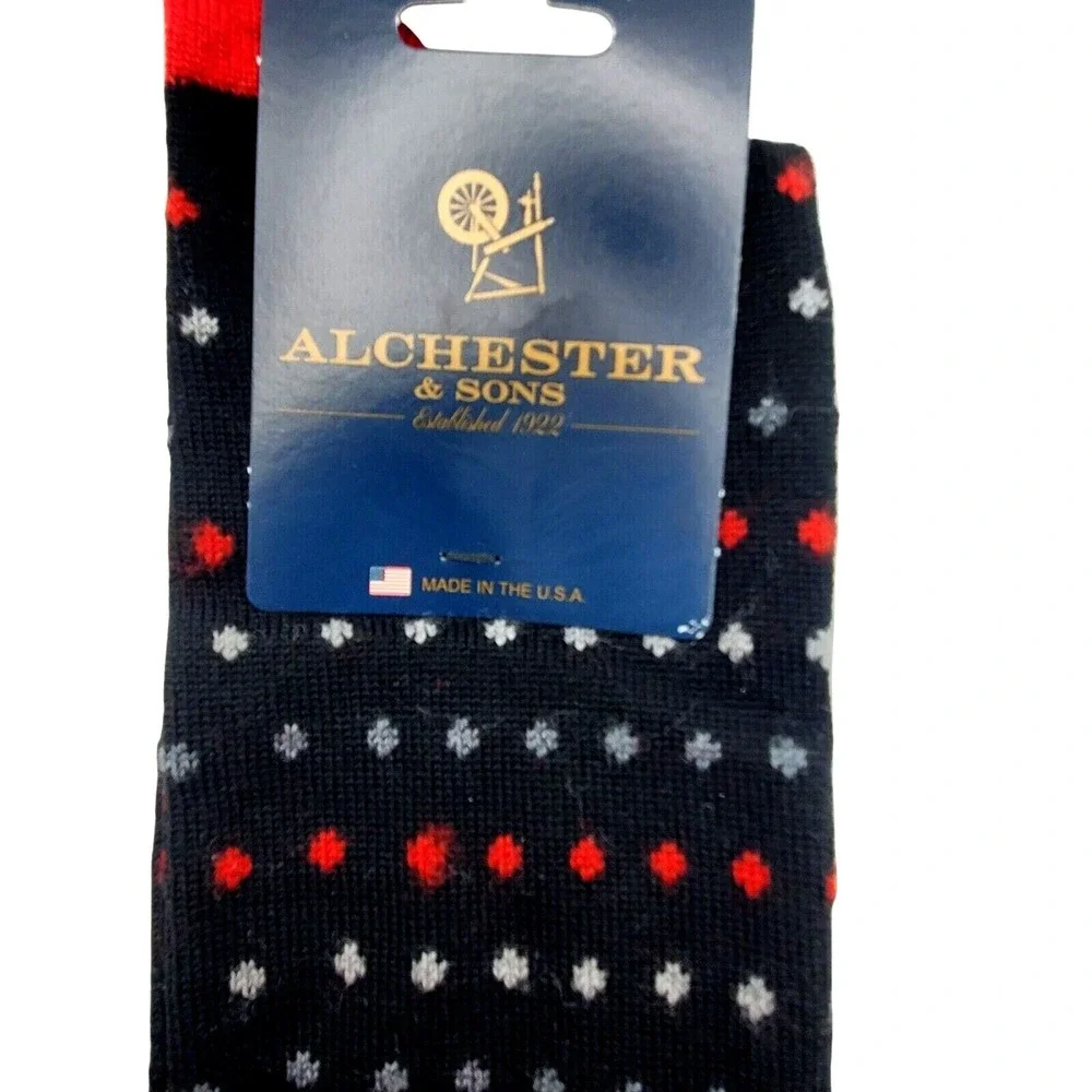 Black Fair Isle Merino Wool Crew Socks Mens Large Dress Alchester Telluride NEW